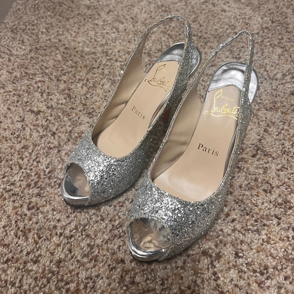 Sparkly Louboutin Open Toe Heels, Size 38 - image 4